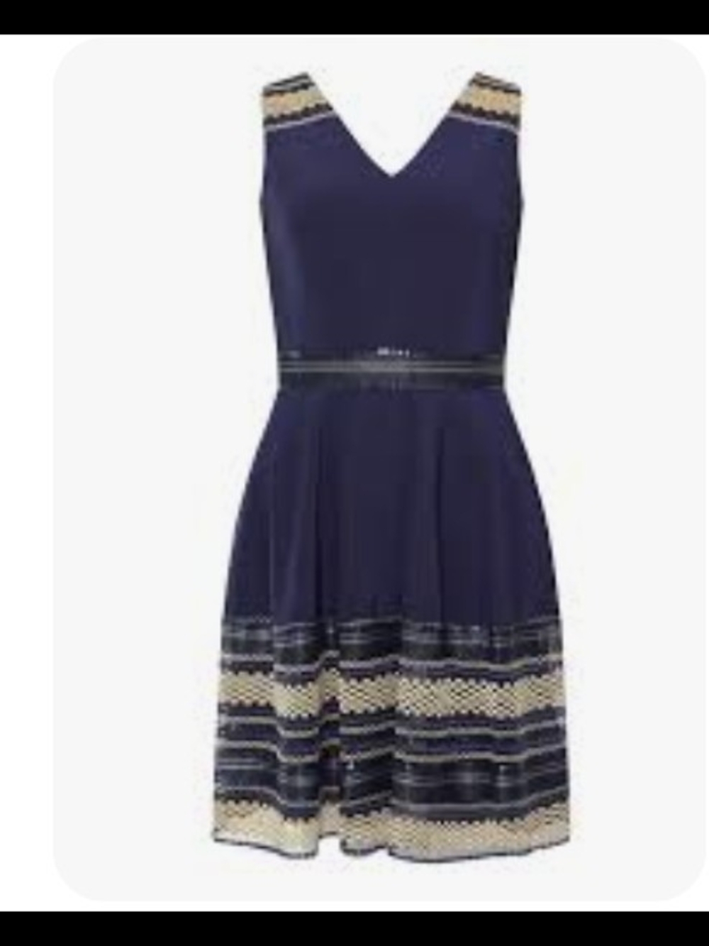 Navy V-Neck Sleeveless Fit & Flare Dress with Crochet Hem